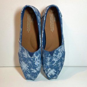 Toms Women's Size 8 Blue & White Floral Classic Flats (EUC)